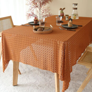 Fantasy french retro lace jacquard tablecloth light luxury niche rectangular coffee table dining table fabric photo literary background cloth 100x150cm wheat brown lace