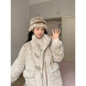 Zuoxu coat for women 2025 new style small lamb wool plus velvet thickened short design thickened warm cotton jacket apricot l recommended within 100-120 pounds