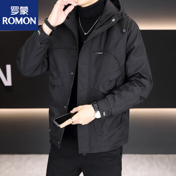 Romon second-cotton jacket men's autumn and winter cold-proof and warm jacket high-end workwear hooded cotton jacket black l 100-120 catties