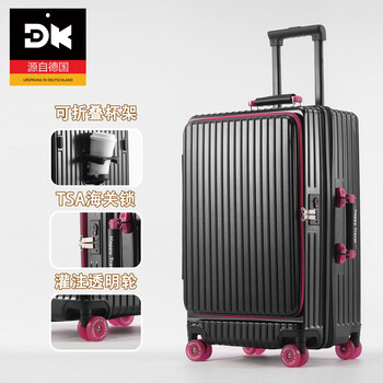 Dk suitcase trolley case, side-opening, large-capacity travel case, high-looking password box, universal for male and female students, black and rose red 28 inches