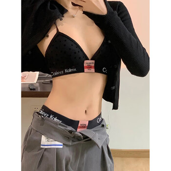 Ck underwear women's wireless triangular cup push up sexy lace bikini sweet and cute bra set black set s