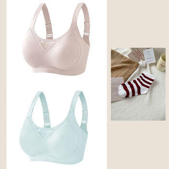 Tingmei (gracwell) tingmei underwear for women with big breasts, small lift, light and soft support, anti-sagging, side breast tightening, threaded bra, light purple + fish color/two bras, one pair of socks, m, recommended 85-115 catties bcd through cup