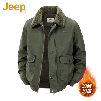 Jeep american genuine high-end pure cotton loose sherpa jacket men's winter thickened lapel casual workwear warm jacket military green plus velvet official authentic xl