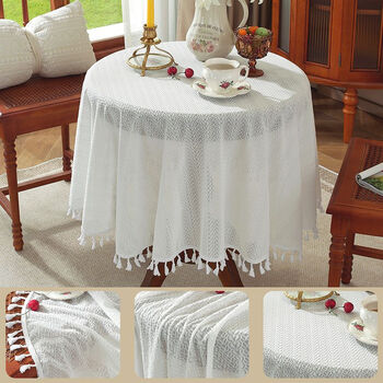 Mufan (mufan) french tablecloth round table tassel tablecloth light luxury high-end fabric dust-proof cover cloth round coffee table cloth tablecloth tablecloth-roubo dreamweaver suitable for multiple scenes 90*90 can be used for round table/bedside table