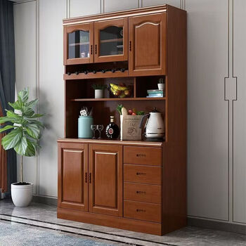 Solid wood sideboard and wine cabinet integrated multi-functional chinese wall-mounted rural storage cabinet tea cupboard restaurant storage rack 1.05 meters long 105x42x200cm walnut color