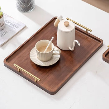 Shi jin serving tray new exquisite retro display tray snack wooden tray chinese storage fruit wooden tray snack tray walnut color 36*24*2 sandalwood tray