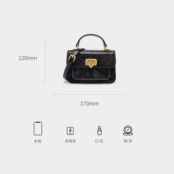 Elle women's bag 2024 new bag first layer oil waxed cow leather portable messenger bag feeling crossbody small square bag black