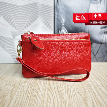 Korean style popular fashion genuine leather wrist bag multi-functional coin purse zipper women's wallet clutch bag new style red-16cm*9cm