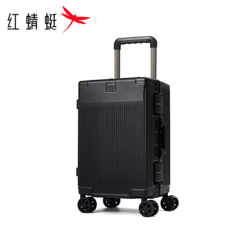 Red dragonfly suitcase, good-looking women's trolley case, strong and durable suitcase, men's universal wheel 20 boarding case, password case, leather suitcase 759s0121 black, classic, low-key and stable, zero mistakes in business situations 24-inch shock-absorbing brake double-row wheels, control both movement and static + 3/7 golden ratio