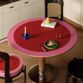 Caizhi table mat, light luxury and high-end, medieval style, mocha mousse, round tablecloth, waterproof, oil-proof, no-wash insulation pad, round dopamine series, type a, 110*110cm (leather)