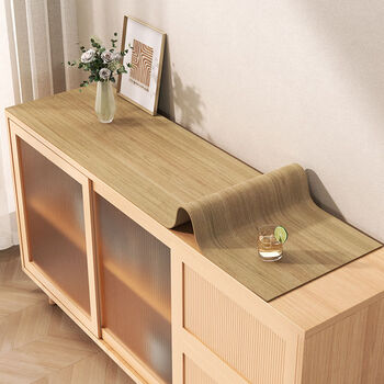 Jie yu mao wood grain side cabinet table mat no-wash entrance cabinet shoe cabinet tv cabinet mat birch khaki (double-layer leather non-slip bottom) 30x140cm