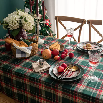 Yusenyi christmas tablecloth scottish green plaid tablecloth rectangular home tablecloth for photography high-end cotton and linen christmas harvest green plaid (strongly recommended by the store manager) 100x160cm coffee table cloth
