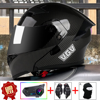 Vgv revealed helmet 3c certified motorcycle helmet double mirror bluetooth half helmet all seasons men's and women's cycling motorcycle safety helmet c bright black carbon fiber pattern + black tea lens + external bluetooth xxl (suitable for 61-63 head size)