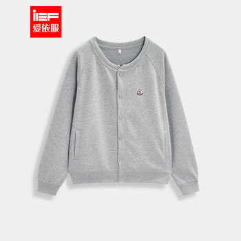 Ief/aiyifu 2026 spring new korean style versatile college knitted cardigan women's round neck button casual top gray 1 s