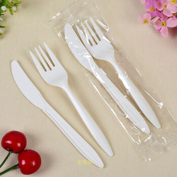 Qiao bo lai corn starch disposable degradable knife, fork and spoon, pizza knife and fork, western food tableware, thickened take-out packaged spoon and fork, 1,000 sets of knife and fork