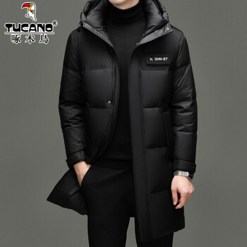 Woodpecker high-fill down mid-length down jacket men's winter hooded thickened warm white duck down trendy jacket for young and middle-aged men 98853 black m 170