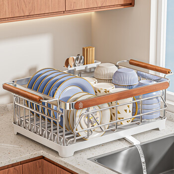 Yuzhishu kitchen 304 stainless steel dish rack, medieval style drain rack, dish drain rack, bowl and chopsticks storage rack, newly upgraded medieval style 304 stainless steel standard model + chopstick cage