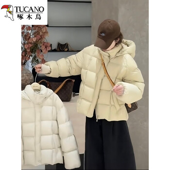 Woodpecker (tucano) hooded puff down jacket women's 2025 winter new style fashionable thickened warm white duck down jacket goose yellow hooded non-removable m 90-130 jin