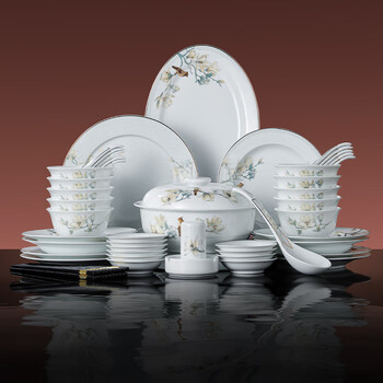 Jingdezhen (jdz) ceramic tableware complete bowl and plate set for new home moving gift chinese high-end white porcelain tableware for the prosperous age