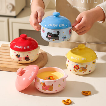 Kawashimaya steamed egg bowl, steamed egg custard special steaming bowl, baby stewed egg bowl with lid, double-eared ceramic stew pot for one person, cat and dog stew pot 350ml, blue style