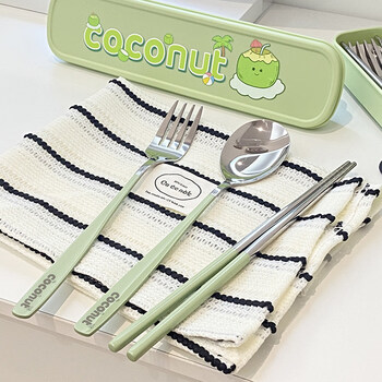 Tuojin japan imported quality stainless steel chopsticks spoon set fork portable box tableware for one person household three-piece set spoon + fork + chopsticks + box