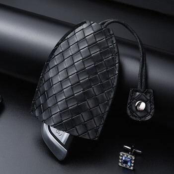 Dl fat donglai same style women's key bag universal woven leather creative car electric vehicle key cover home woven pattern black