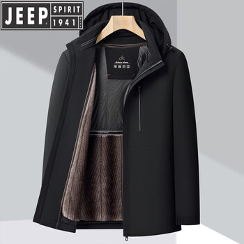 Jeep spirit gold mink removable hooded hooded jacket down jacket men's mid-length winter middle-aged and elderly thickened hooded jacket black m