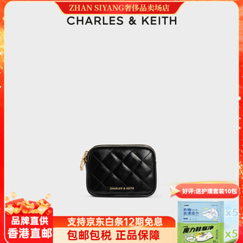 Charles&keith24 autumn 6-30701399 diamond zipper wristband hand coin purse women black black