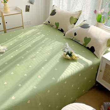 Yusen yi green sheet single piece 100 quilts student dormitory pillowcases 2 three-piece set 15 meters yayun huaxiang edition 1.8m bed 250x230cm sheet pillowcases 2 pieces