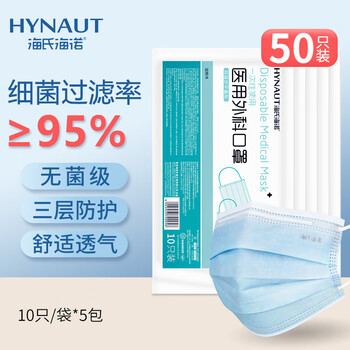 Haishi hainuo disposable medical surgical mask medical sterile grade three-layer dust-proof and anti-droplet sun protection mask 10*5 bags