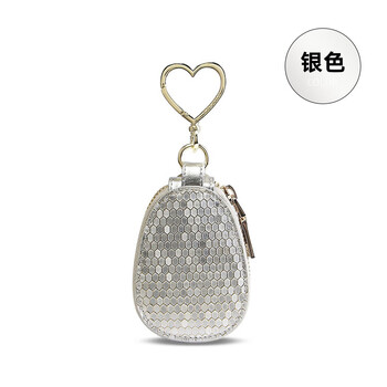 Cushow niche design fish scale cowhide key bag 2025 new genuine leather compact universal car key storage bag silver