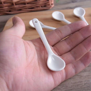 Meikejie 2g salt spoon 9.8mins household ceramic spoon plus long handle coffee spoon seasoning spoon short handle ultra small 1 small spoon 9.8cm (ceramic)