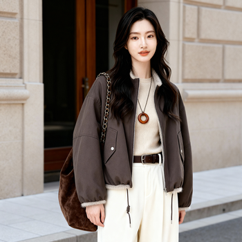 Basic house basic house reversible design plush short coat for women 2025 winter new high-end warm jacket, brown m