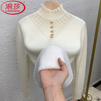 Langsha one-piece velvet half-turtleneck sweater for women plus velvet and thickened bottoming shirt 2025 autumn and winter new style knitted sweater inner top trendy white thickened one-piece velvet s within 95 pounds