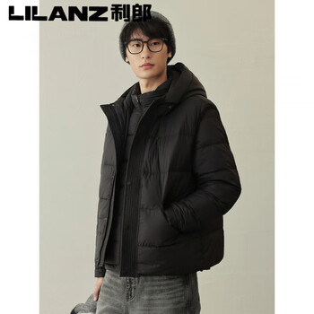 Lilang winter one-wear three-wear 90 white duck down down jacket men's short 2025 new hooded removable liner jacket black m