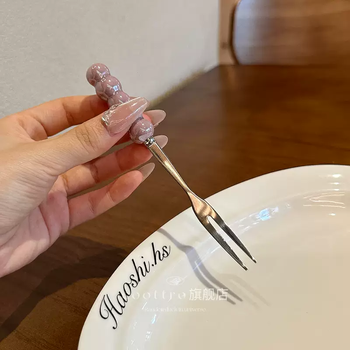 Yusenyi coottro's particularly beautiful fruit fork 304 stainless steel handle fork cake fork dessert pearl handle fruit fork purple