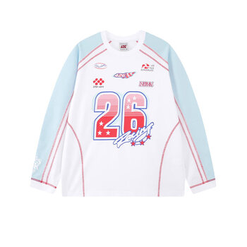 F426 national fashion brand spring new 426 color matching contrast line loose casual versatile long-sleeved t-shirt white s