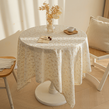 Xinjinngle pure cotton tablecloth rectangular small daisy floral ins style fresh photo picnic cloth background cloth literary dormitory book (fabric style) beige small daisy - edge 140x180cm (suitable for dining table)