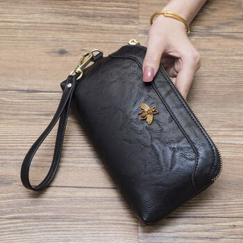 2024 new european and american long wallet large capacity women's zipper coin purse multifunctional clutch bag women's mobile phone bag black