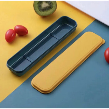 Tuojin german imported quality chopsticks and spoon set student stainless steel portable tableware three-piece set children's fork single pp plastic contrasting color storage box