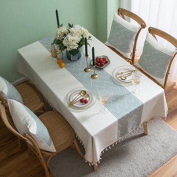 Jun yuexi light luxury rectangular tablecloth tablecloth cotton and linen small fresh french tablecloth coffee table european style new style miyazaki-off-white 140*240cm