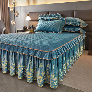 Yusenyi hidden zipper removable and washable velvet bed skirt three flannel coral velvet piece set thickened quilted warm bed cover gentleman blue hidden zipper - removable and washable 1 point 82 point 2 beds - bed skirt + pillowcase 2 pieces