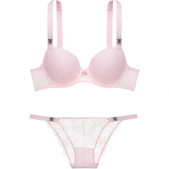 Victoria's secret rhinestone decorated versatile bra comfortable low waist triangle underwear set women's set (pink) s 32c+(70c+s)