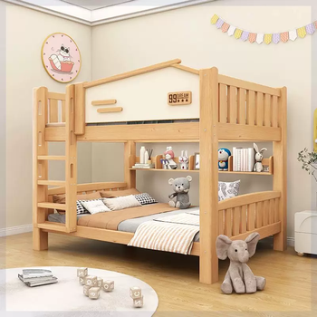 Yusenyi hong kong free shipping lexian leju bold solid wood bunk bed high and low bunk bed small apartment two-tier bed log straight ladder-bookshelf-mattress-installation upper bunk width 120 lower bunk width 120