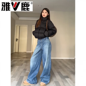 Yaluken bean style down jacket women's short 2026 new american loose thickened small bread jacket winter jacket black s within 100 jin