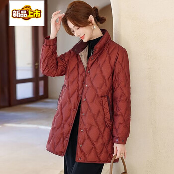 Chujing down jacket women's winter new mother's winter style mid-length thickened warm jacket for middle-aged and elderly people brick red l