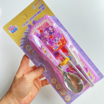 Other korean wonderful cartoon children's chopsticks 304 learning chopsticks baby tableware set spoon stainless steel food supplement practice purple learning chopsticks + spoon + box