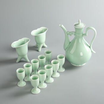 Fantasy retro ceramic wine glasses and wine sets for home chinese antique wine warmers wine jugs wine cups wine dividers set gift box celadon set