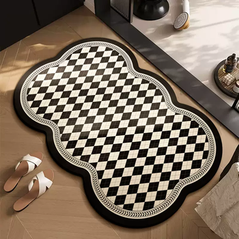 Yusenyi bathroom floor mat black and white plaid bathroom toilet non-slip quick-drying diatom mud bathroom stain-resistant absorbent mat dy black and white plaid bathroom floor mat c 80x120cm (paved under the sink)