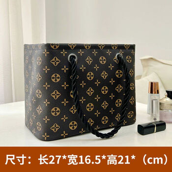 Fantasy high-looking bath basket and toiletry bag for men traveling on business trips, bathing and makeup portable bathroom waterproof large capacity female portable pu bath basket deep coffee old flower regular style